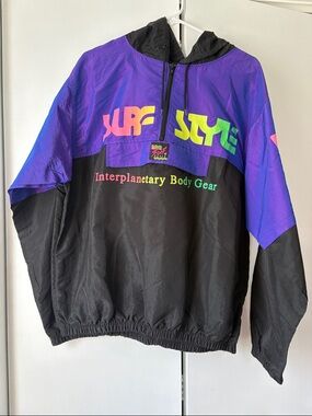 surf style Black and Purple Retro Windbreaker Hoodie